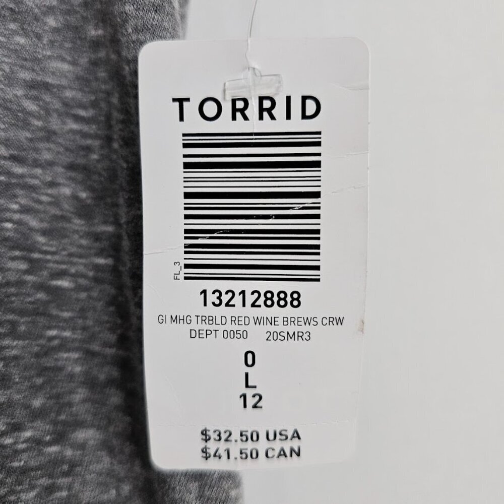 NWT TORRID T-Shirt Top GRAY size 0 L 12 Red Wine & Brews Flag Patriotic Fun Cute - Picture 5 of 6